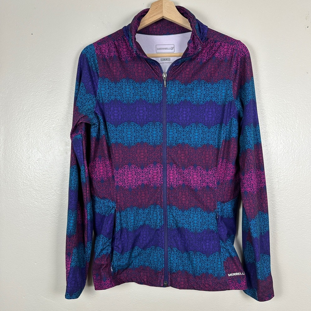 Merrell Womens M Full Zip Jacket Purple Blue Pink Geometric‎ Floral Activewear